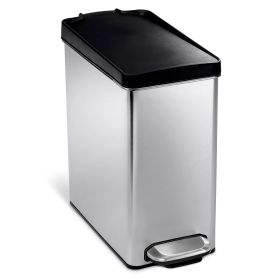 10L Step Trash Can Brushed Stainless Steel with Black Plastic Lid