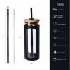 Glass Water Tumble Straw Silicone Bamboo Lids Iced Coffee Cup Bottle Reusable